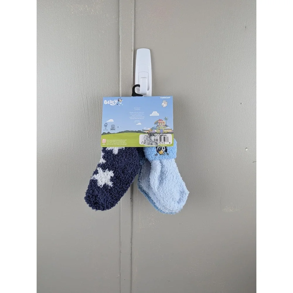 Bluey Toddler Fuzzy Turn-Cuff Socks 4-Pack Blue White Stars Size 12-24M NEW